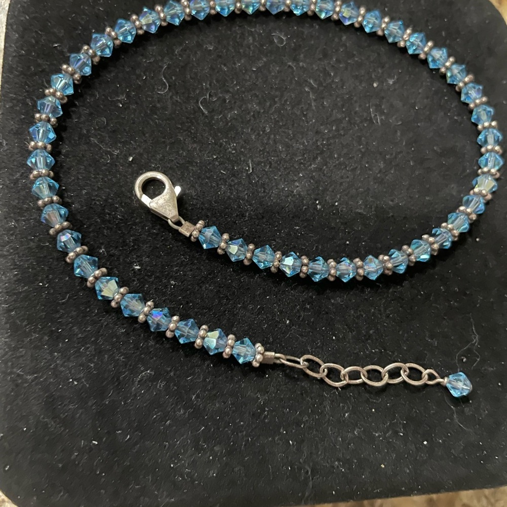 Swarovski Crystal Blue & 925 Sterling Silver adjustable ankle bracelet 9 1/2 - Picture 2 of 6